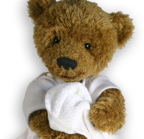 Jo bear holding a towel